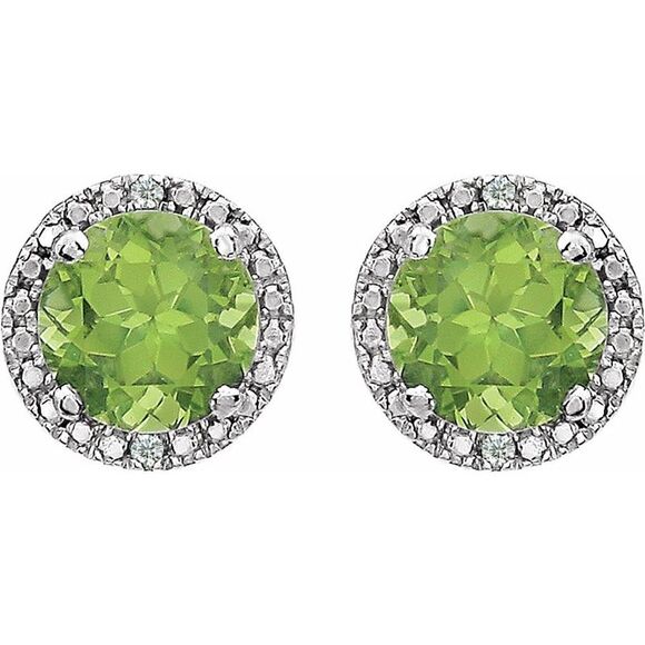 Sterling Silver, Peridot & .01 CTW Diamond 8mm Halo Style Earrings - Picture 1 of 3